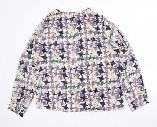 Rant & Rave Womens Purple Geometric Polyester Basic Blouse Size 14 Round Neck