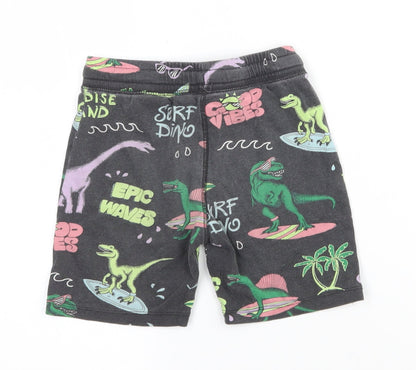H&M Boys Multicoloured  Cotton Sweat Shorts Size 5-6 Years  Regular Drawstring - Dinosaur. Surfing