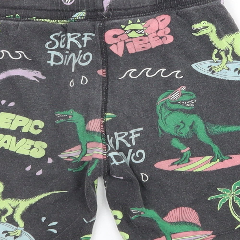 H&M Boys Multicoloured  Cotton Sweat Shorts Size 5-6 Years  Regular Drawstring - Dinosaur. Surfing