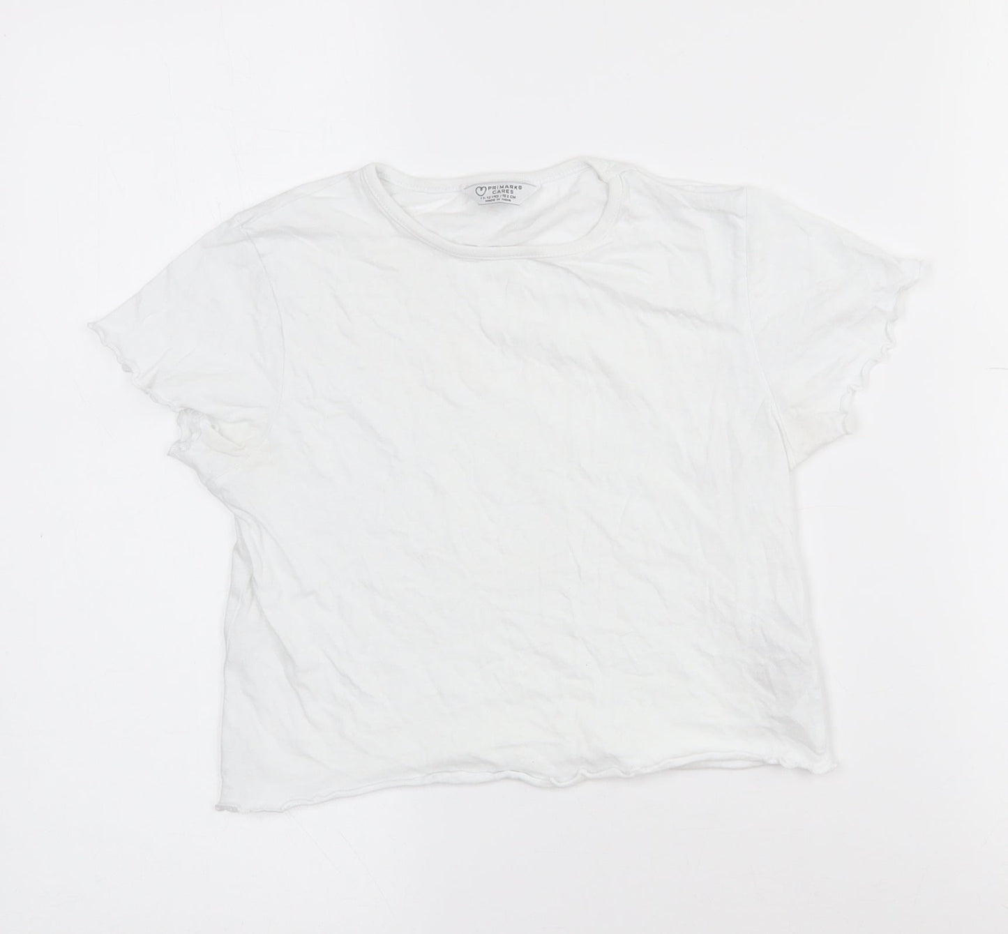Primark Girls White  Cotton Cropped T-Shirt Size 11-12 Years Crew Neck