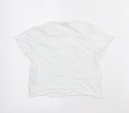 Primark Girls White  Cotton Cropped T-Shirt Size 11-12 Years Crew Neck
