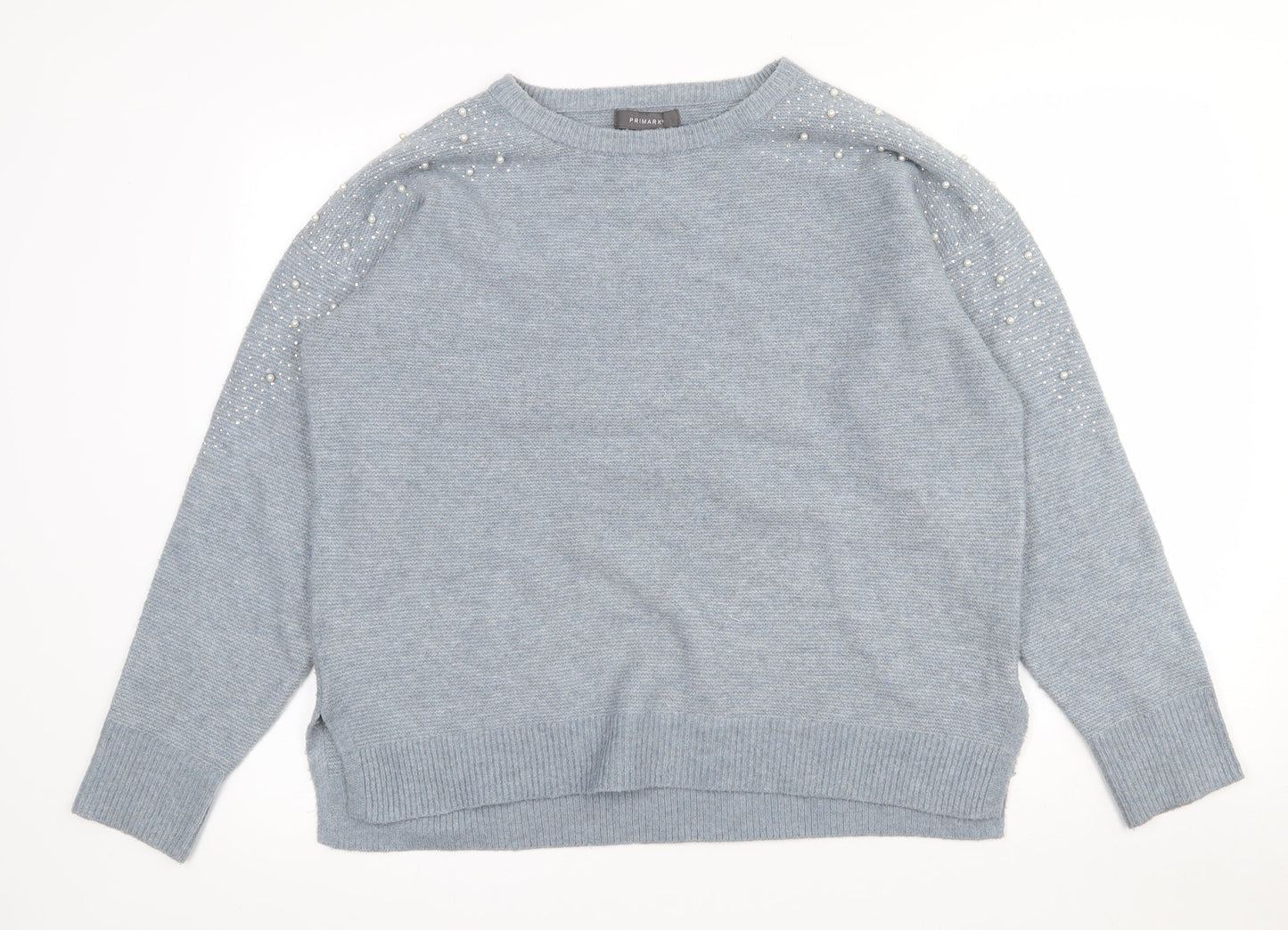Primark Womens Blue Crew Neck  Polyester Pullover Jumper Size 12   - 12-14. Bead detail
