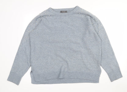 Primark Womens Blue Crew Neck  Polyester Pullover Jumper Size 12   - 12-14. Bead detail