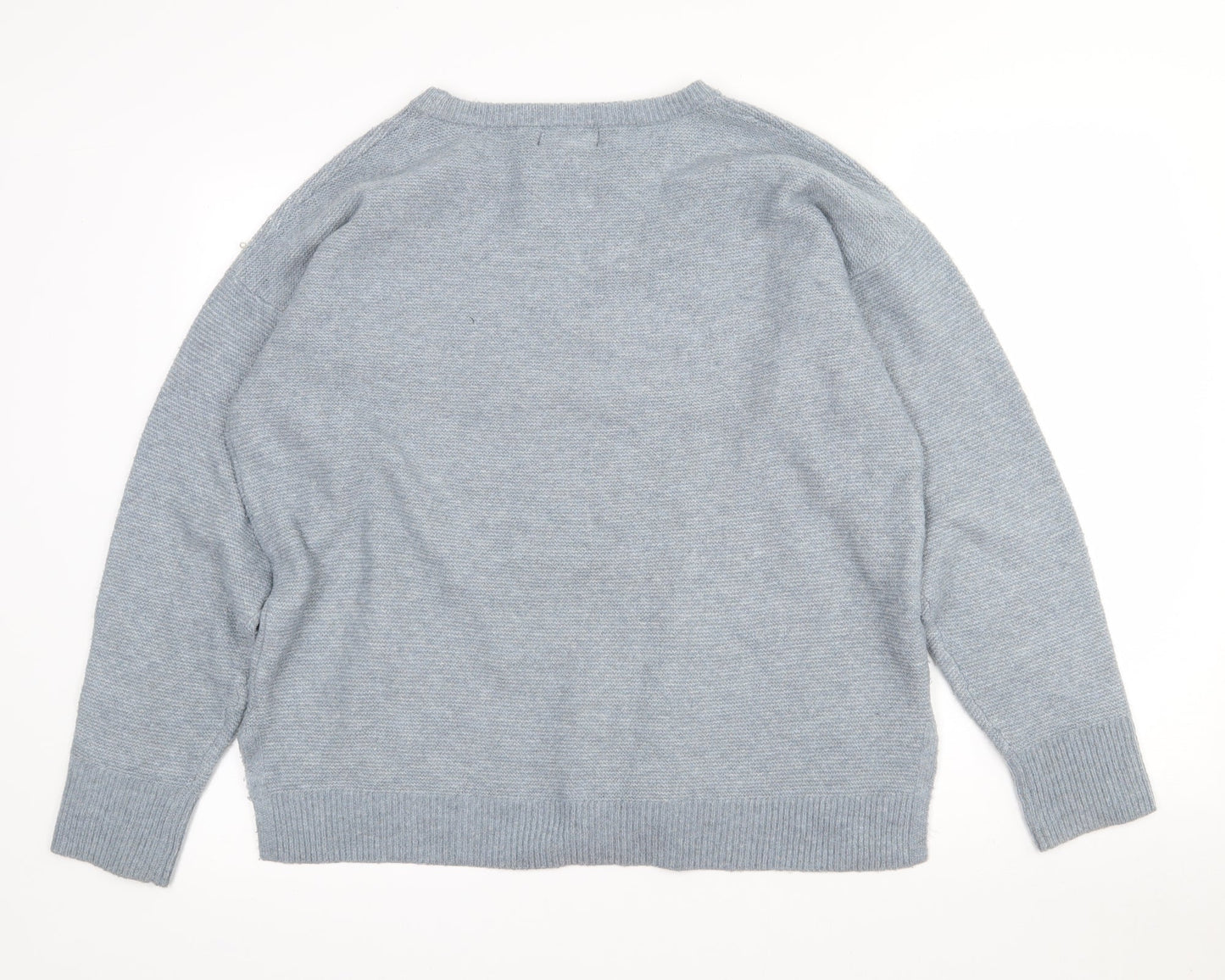 Primark Womens Blue Crew Neck  Polyester Pullover Jumper Size 12   - 12-14. Bead detail