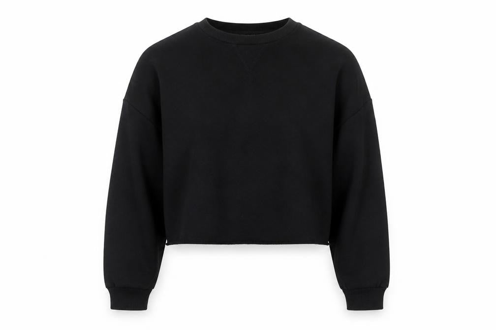Front view of Primark women’s black polyester pullover sweatshirt, size UK 6, - cropped