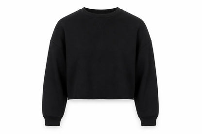 Front view of Primark women’s black polyester pullover sweatshirt, size UK 6, - cropped