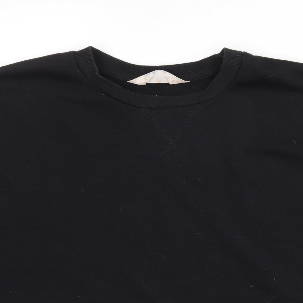 Close-up detail of Primark women’s black polyester pullover sweatshirt, size UK 6, - cropped