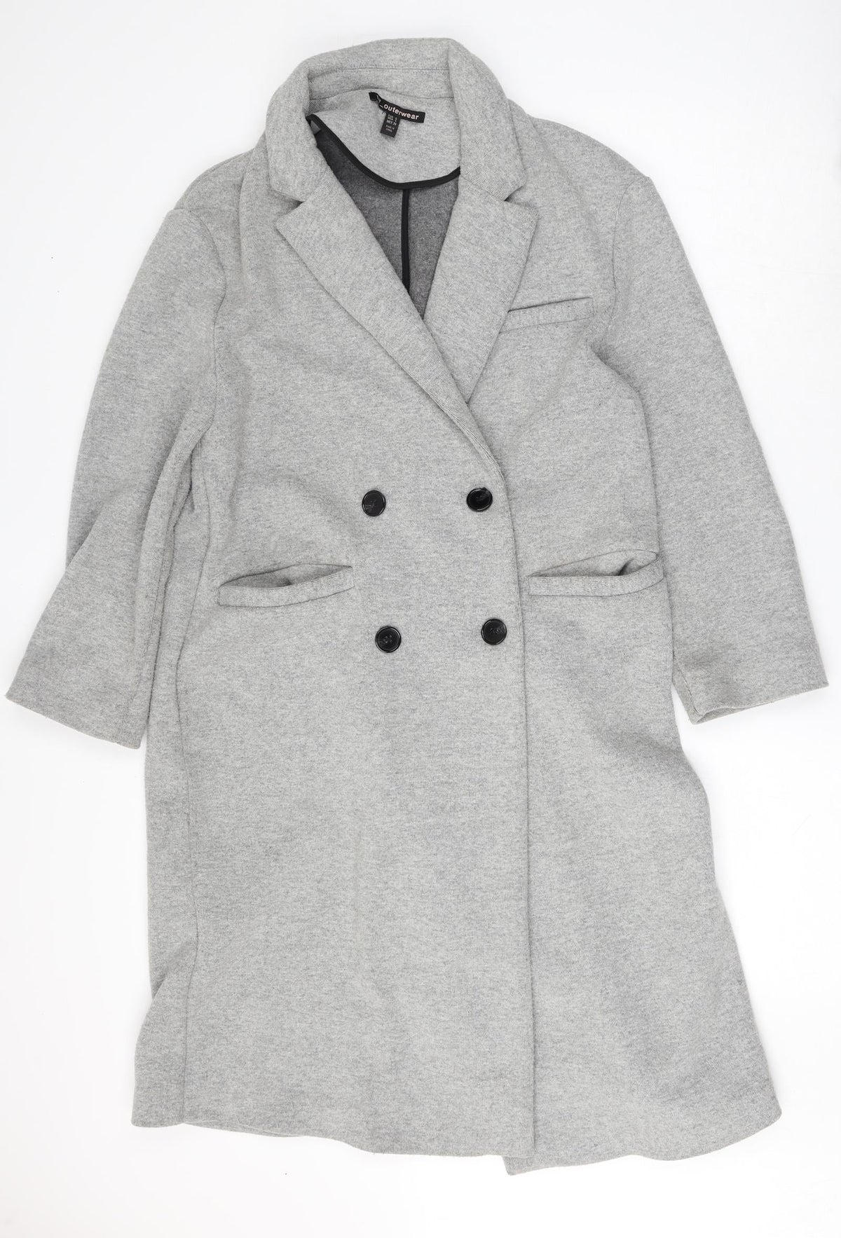 Front view of TRF Outerwear women’s grey jacket, size S, button