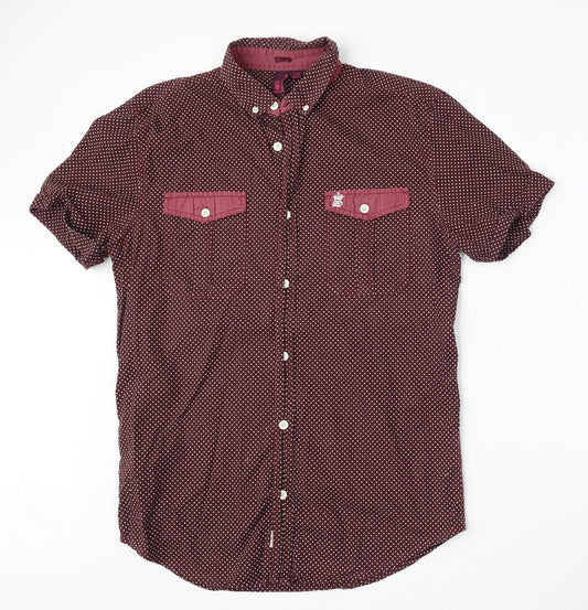 Be the revolution Mens Red Polka Dot Polyester  Polo Size L Collared Button