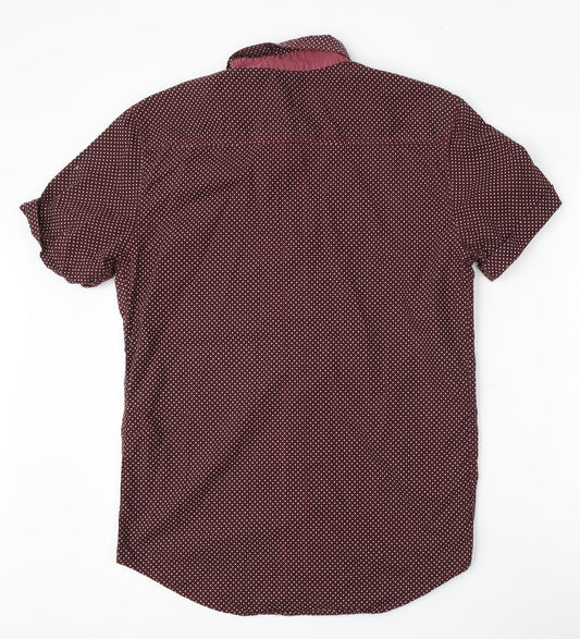 Be the revolution Mens Red Polka Dot Polyester  Polo Size L Collared Button