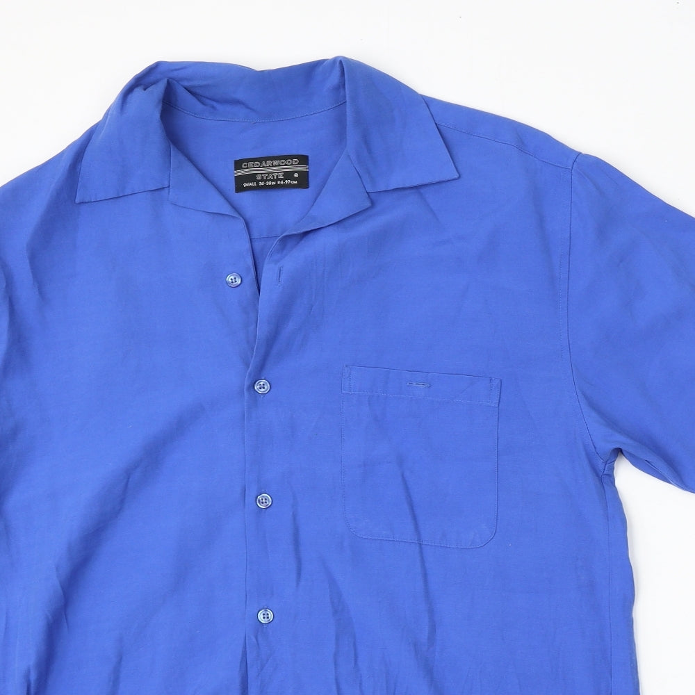 Cedar Wood State Mens Blue  Viscose  Polo Size S Collared Button