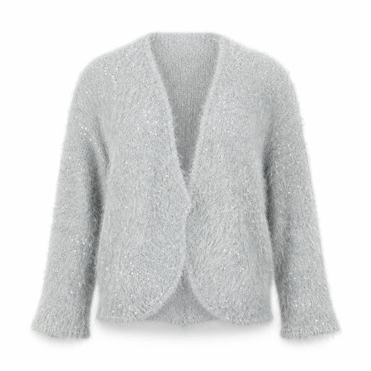 Front view of Gerard women’s blue round neck polyester cardigan jumper, size S