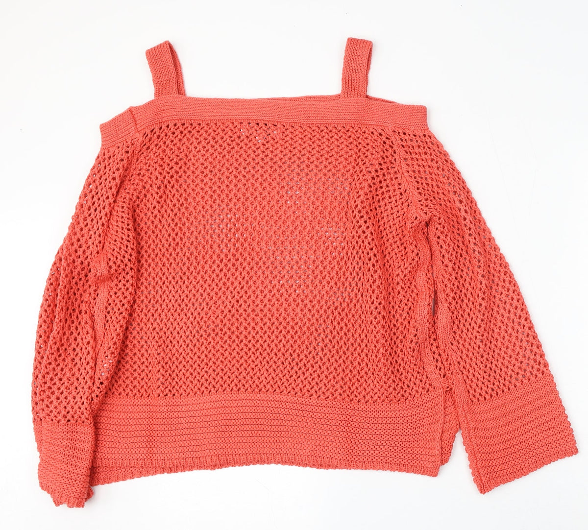 Back view of Simply Be women’s red square neck acrylic jumper, size UK 16