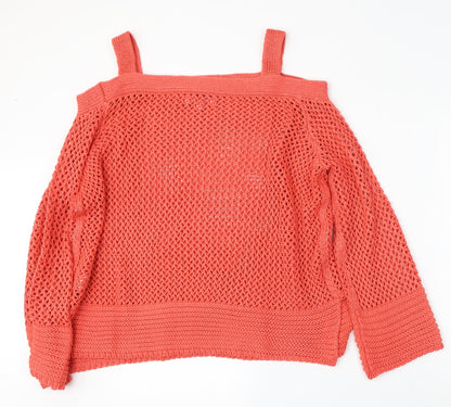 Back view of Simply Be women’s red square neck acrylic jumper, size UK 16