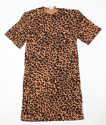 ASOS Womens Orange Animal Print Cotton T-Shirt Dress  Size 6  Round Neck