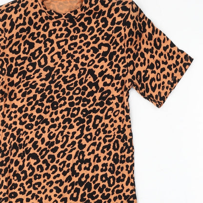 ASOS Womens Orange Animal Print Cotton T-Shirt Dress  Size 6  Round Neck