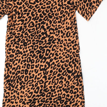 ASOS Womens Orange Animal Print Cotton T-Shirt Dress  Size 6  Round Neck