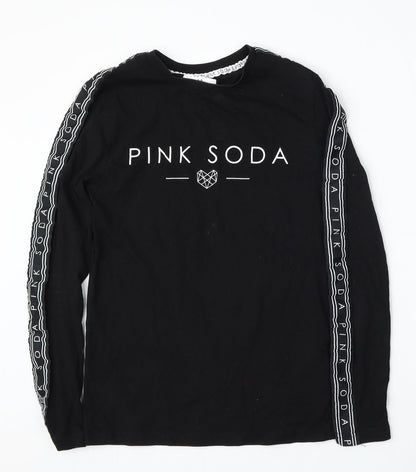 Pink Soda Womens Black  Cotton Basic T-Shirt Size 6 Round Neck