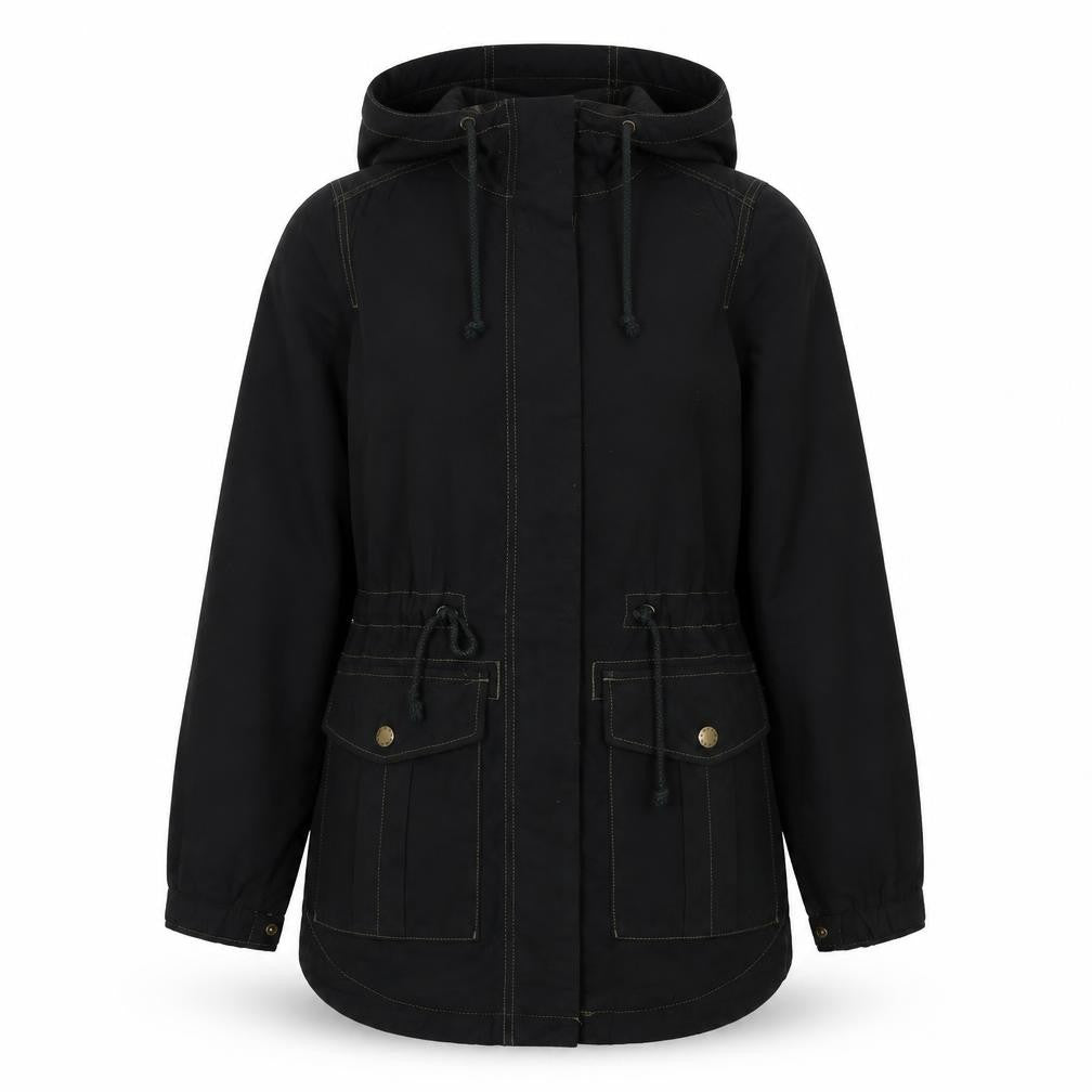 Front view of H&M women’s green parka jacket, size UK 8