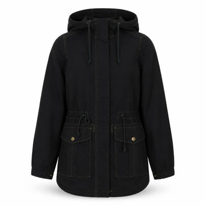 Front view of H&M women’s green parka jacket, size UK 8