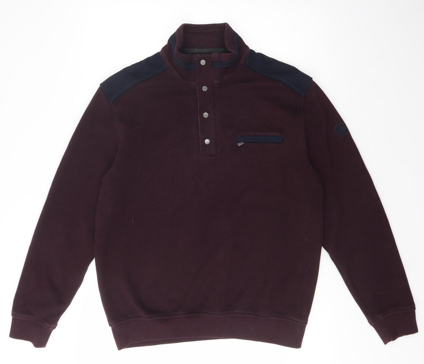 Bugatti Mens Purple High Neck  Cotton Pullover Jumper Size M   - Zip Logo Popper
