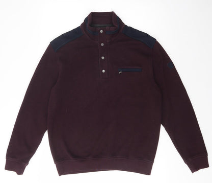 Bugatti Mens Purple High Neck  Cotton Pullover Jumper Size M   - Zip Logo Popper