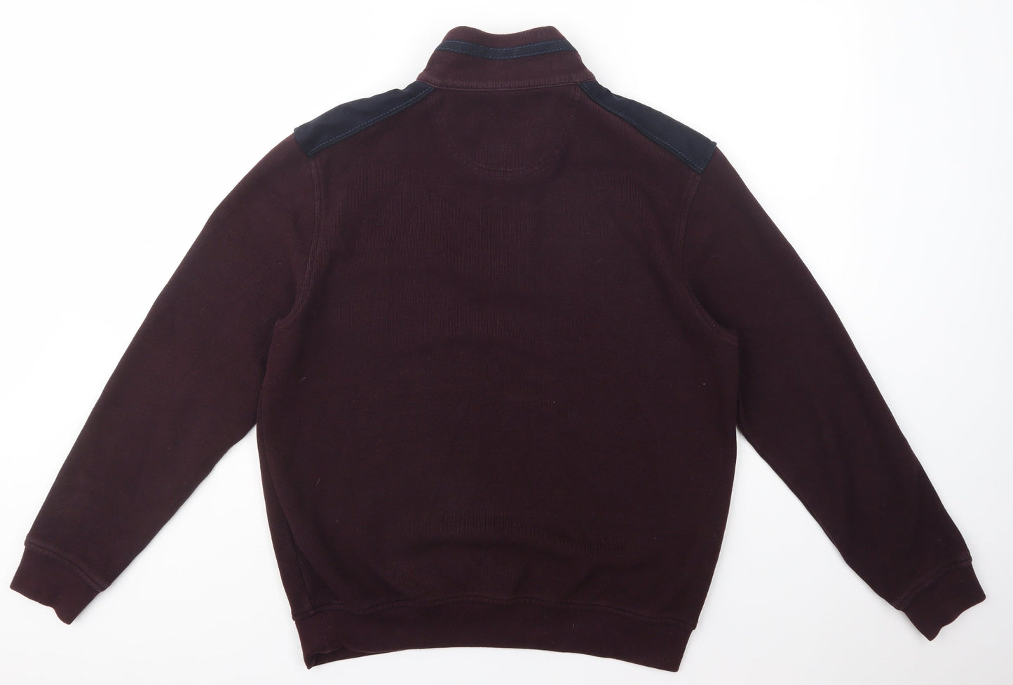 Bugatti Mens Purple High Neck  Cotton Pullover Jumper Size M   - Zip Logo Popper