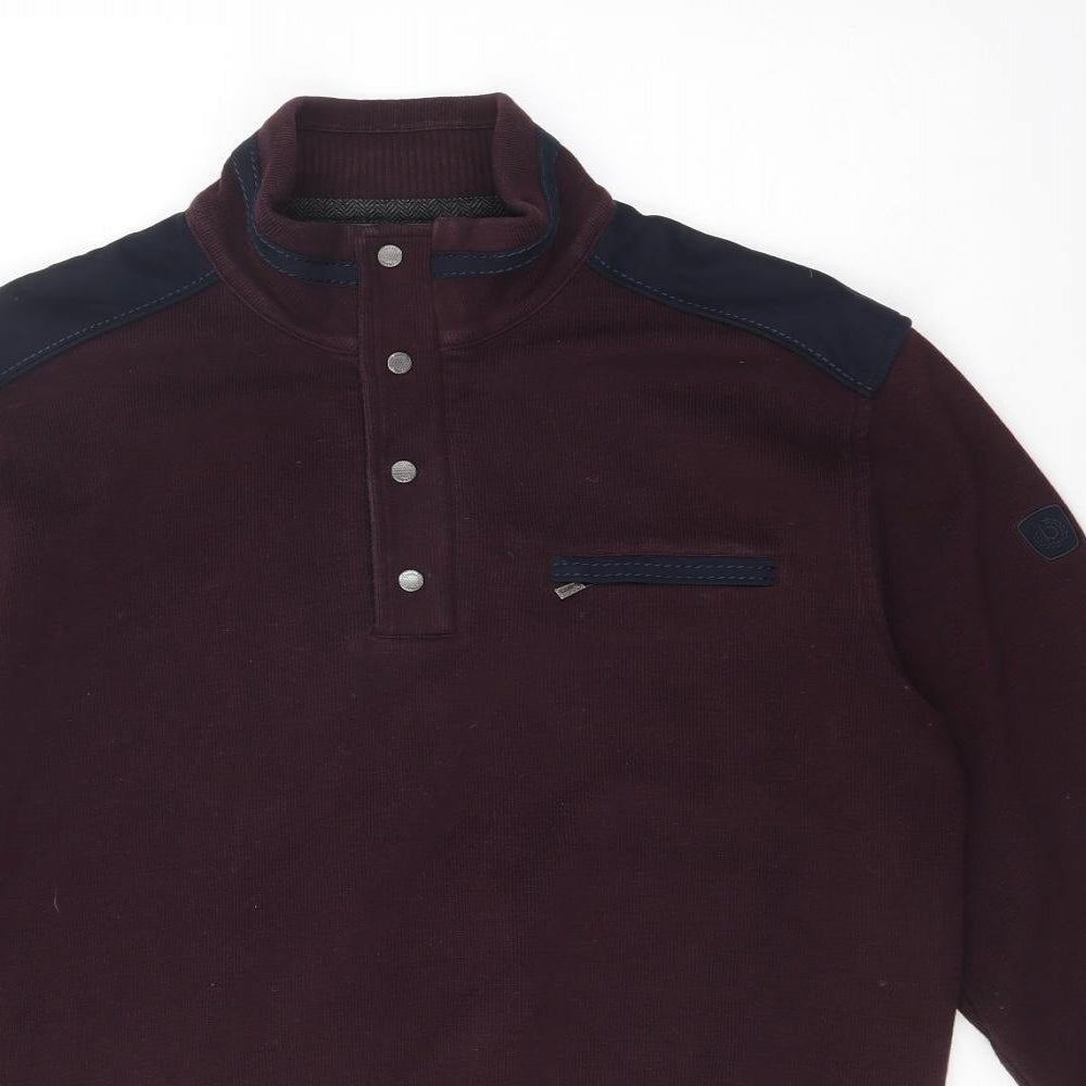 Bugatti Mens Purple High Neck  Cotton Pullover Jumper Size M   - Zip Logo Popper