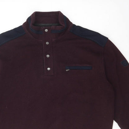 Bugatti Mens Purple High Neck  Cotton Pullover Jumper Size M   - Zip Logo Popper