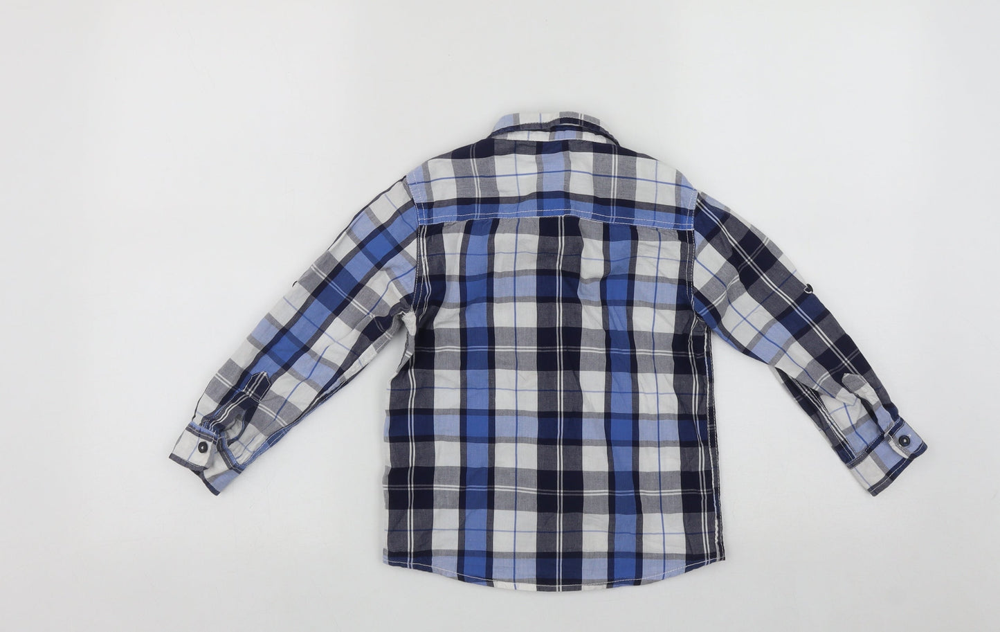 Dunnes Boys Blue Plaid Cotton Basic Button-Up Size 5 Years Collared Button