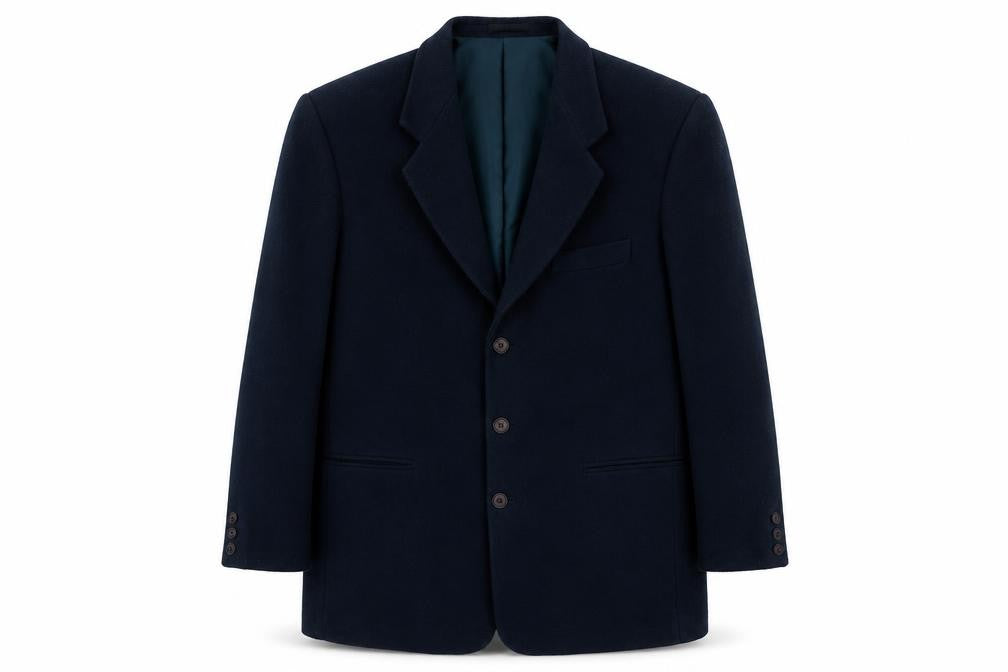 Front view of Made In England women’s green overcoat coat, size L, button