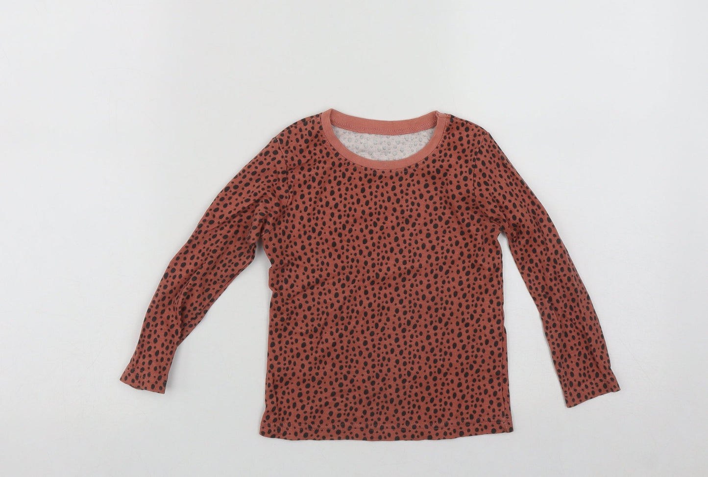 Dunnes Girls Brown Polka Dot Cotton Basic Casual Size 3-4 Years Round Neck