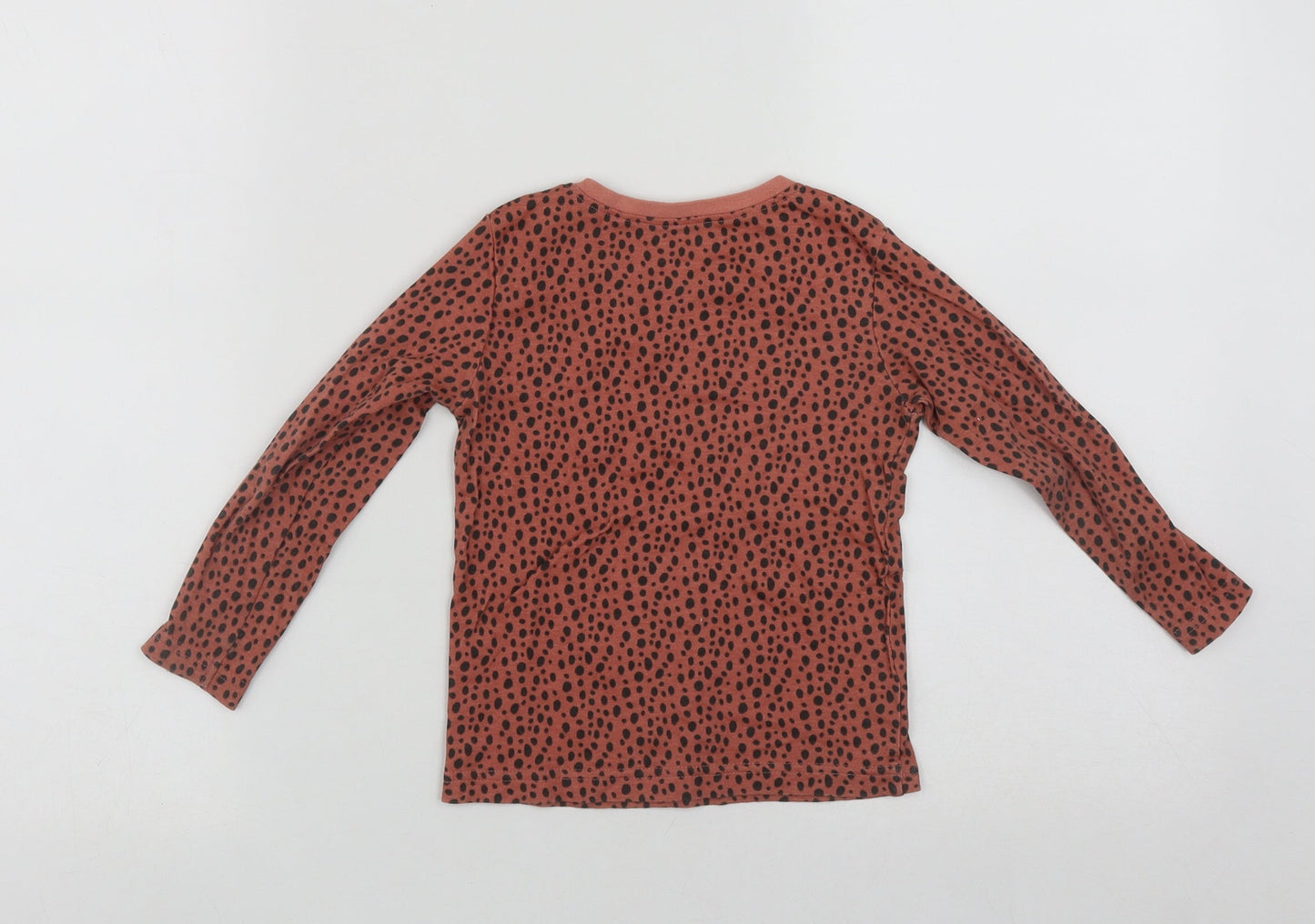 Dunnes Girls Brown Polka Dot Cotton Basic Casual Size 3-4 Years Round Neck