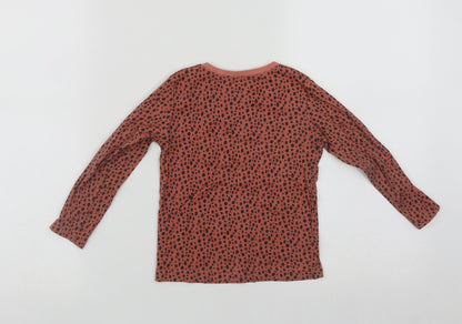 Dunnes Girls Brown Polka Dot Cotton Basic Casual Size 3-4 Years Round Neck
