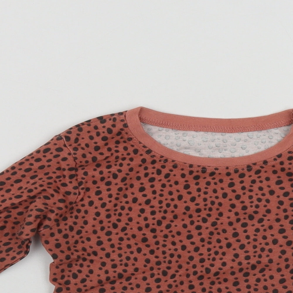 Dunnes Girls Brown Polka Dot Cotton Basic Casual Size 3-4 Years Round Neck