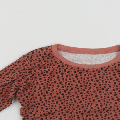 Dunnes Girls Brown Polka Dot Cotton Basic Casual Size 3-4 Years Round Neck