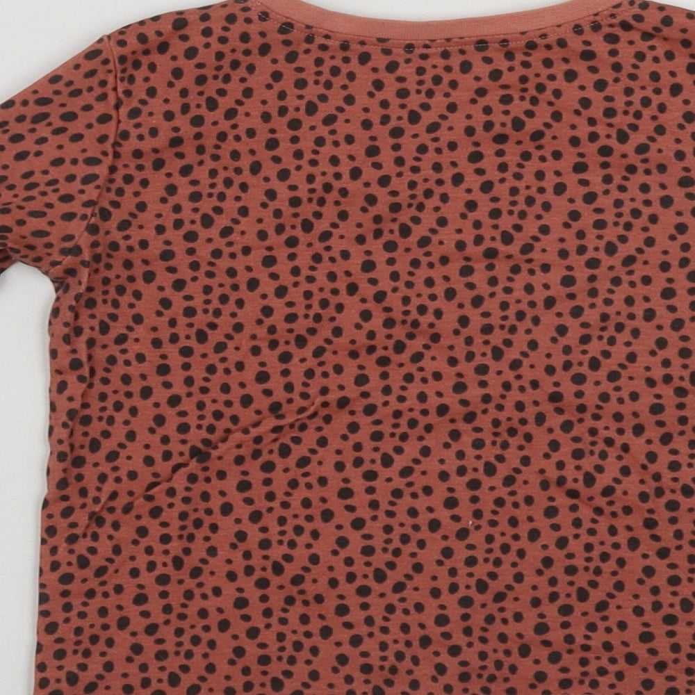 Dunnes Girls Brown Polka Dot Cotton Basic Casual Size 3-4 Years Round Neck