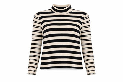 Topshop Womens Black High Neck Striped Cotton Pullover Jumper Size 8