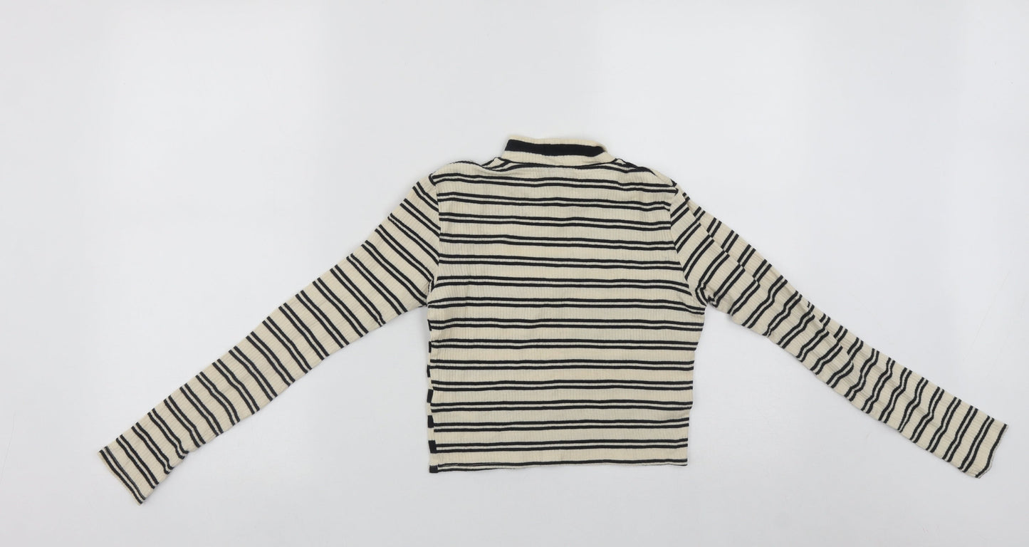 Topshop Womens Black High Neck Striped Cotton Pullover Jumper Size 8