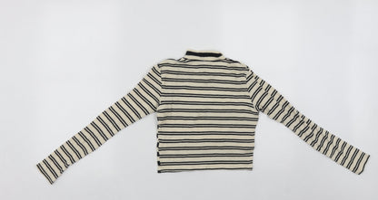 Topshop Womens Black High Neck Striped Cotton Pullover Jumper Size 8