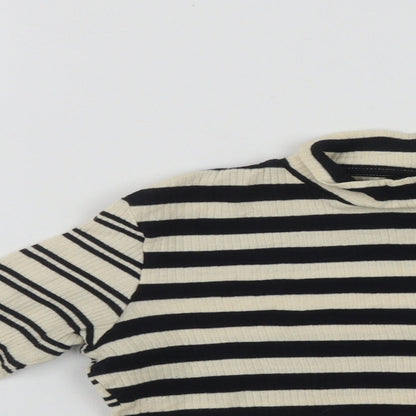 Topshop Womens Black High Neck Striped Cotton Pullover Jumper Size 8