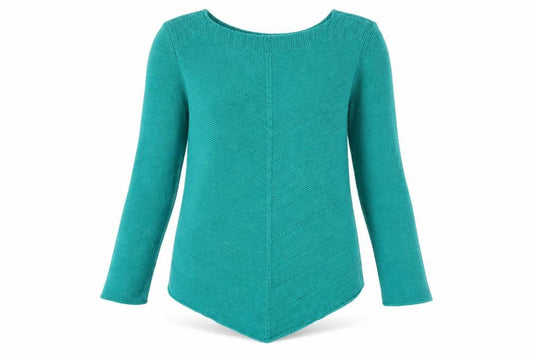 Front view of Gerard women’s blue boat neck acrylic jumper, size M