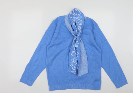 Autonomy Womens Blue High Neck Geometric Acrylic Pullover Jumper Size 10