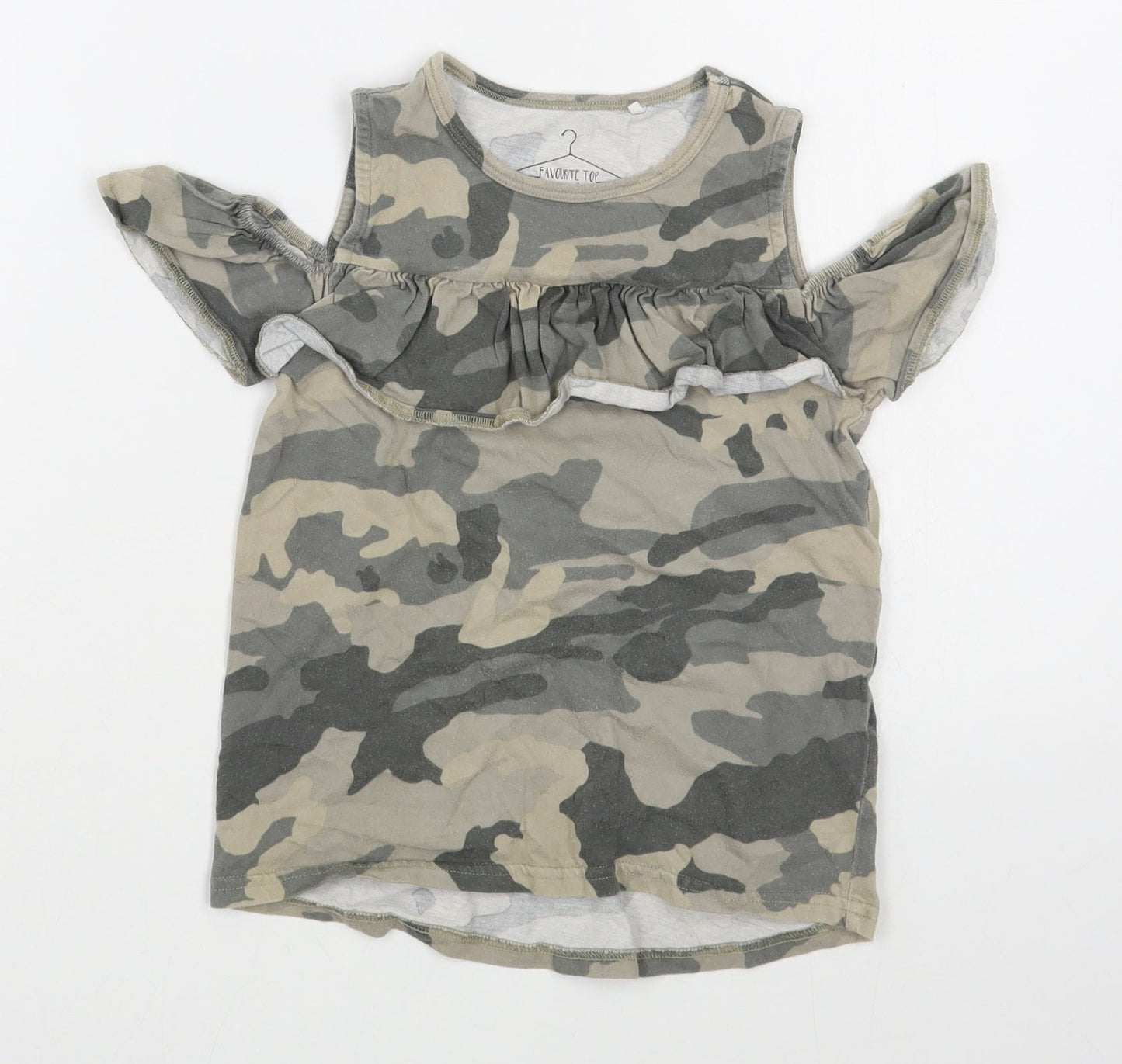 NEXT Girls Green Camouflage 100% Cotton Basic T-Shirt Size 5 Years Boat Neck Pullover