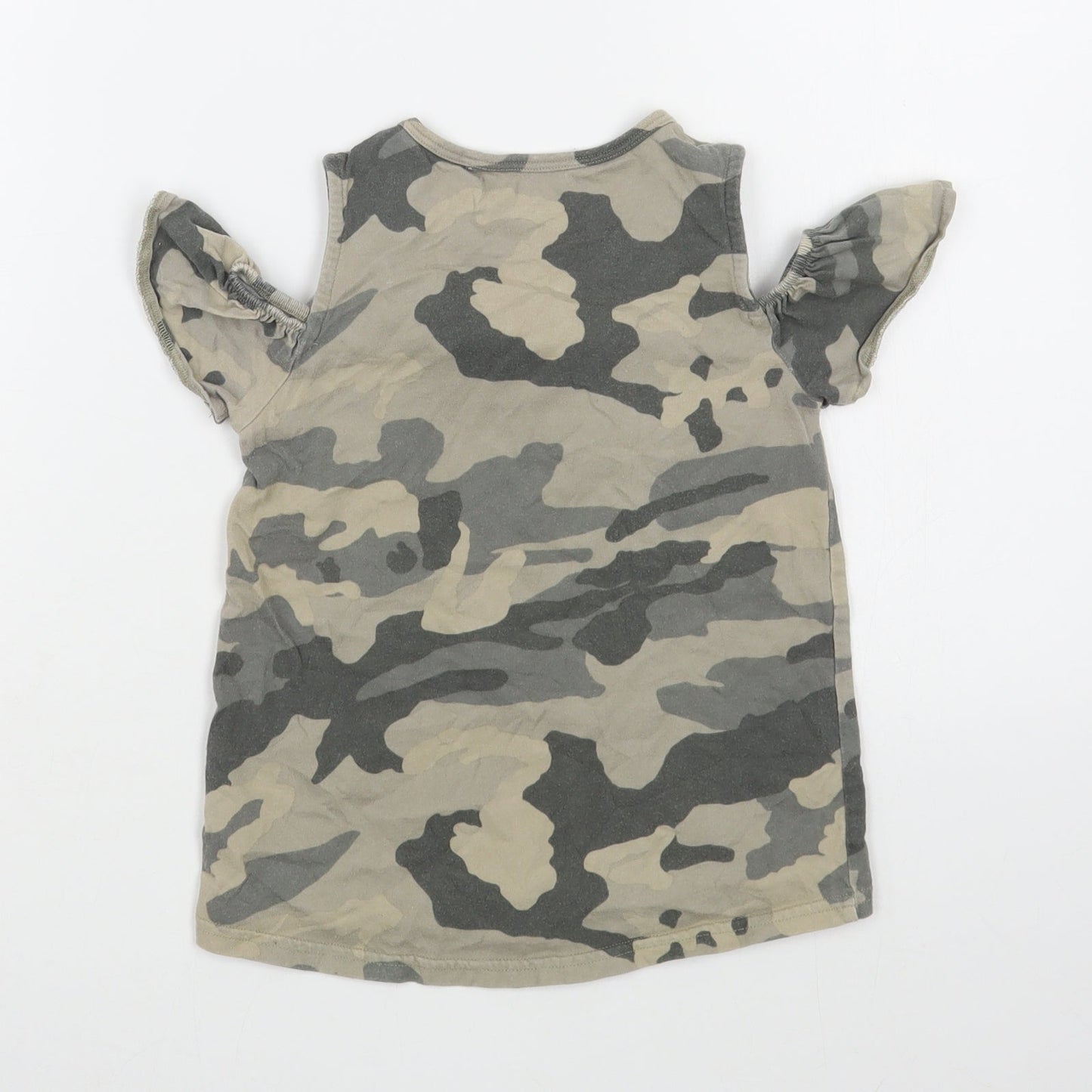 NEXT Girls Green Camouflage 100% Cotton Basic T-Shirt Size 5 Years Boat Neck Pullover