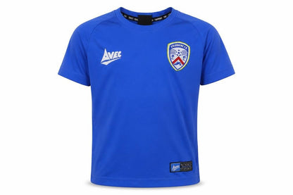 Front view of Avec boys’ blue polyester basic t-shirt, size 4-5, years round neck pullover