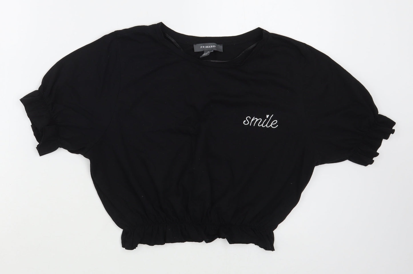 Primark Womens Black  Cotton Basic Blouse Size M Boat Neck