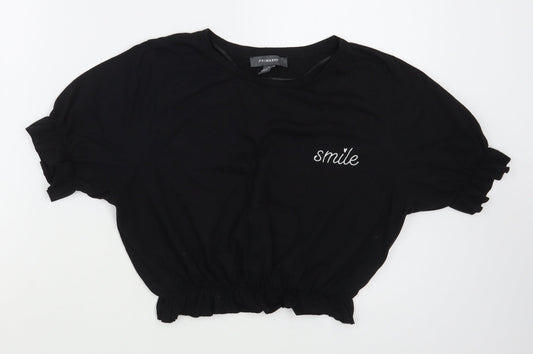 Primark Womens Black  Cotton Basic Blouse Size M Boat Neck