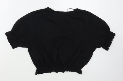 Primark Womens Black  Cotton Basic Blouse Size M Boat Neck