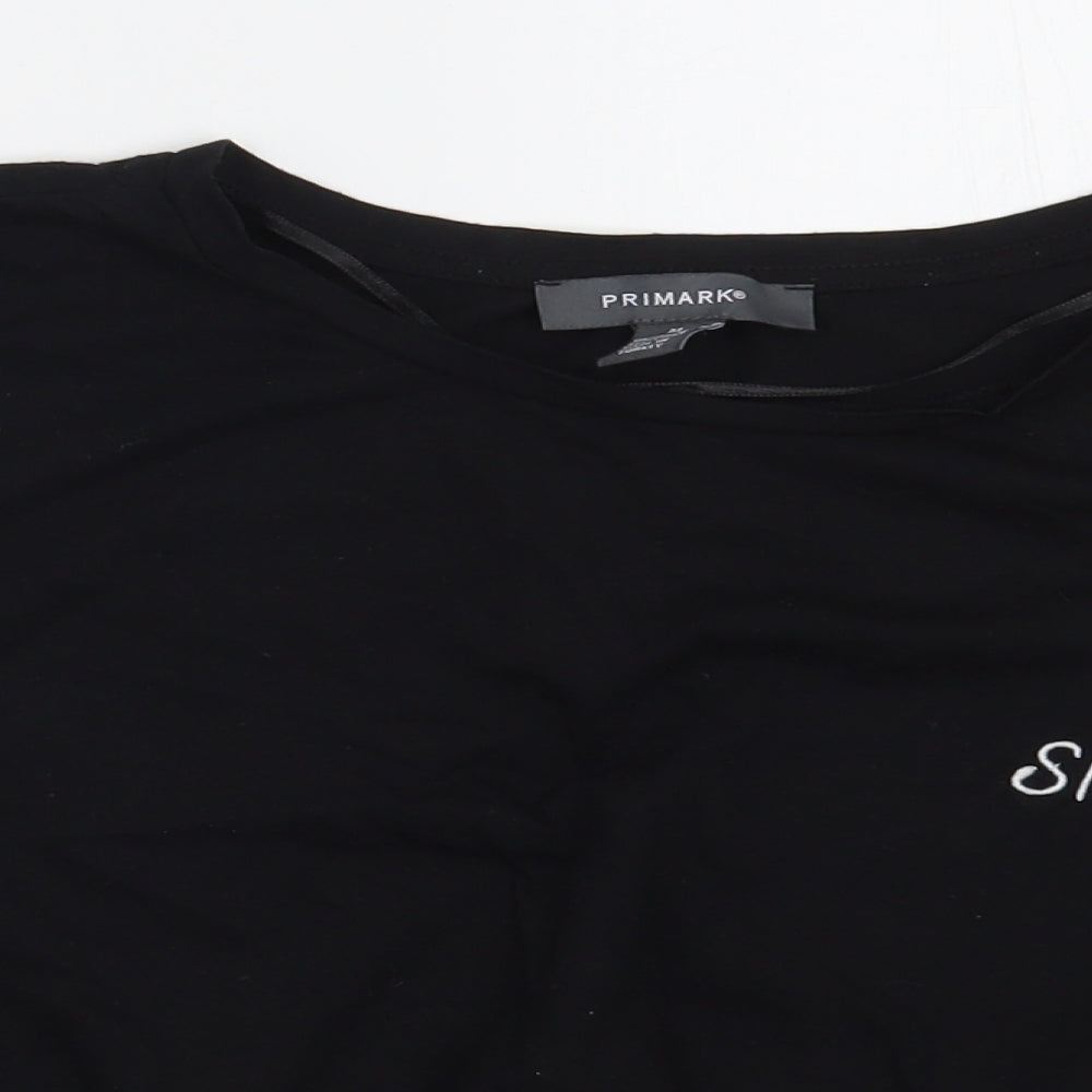 Primark Womens Black  Cotton Basic Blouse Size M Boat Neck